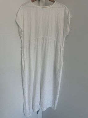 ELI & BARRY White Linen Midi Dress OS1 | Minimalist Oversized Summer Dress
